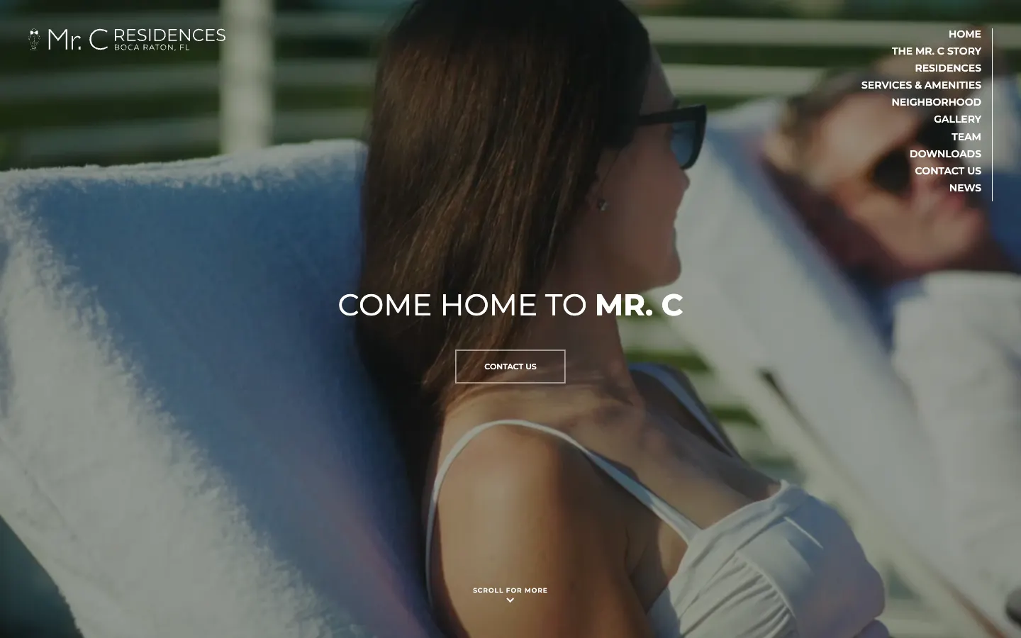 Mr. C Residences home page: a woman in sunglasses by the pool, Come home to Mr. C