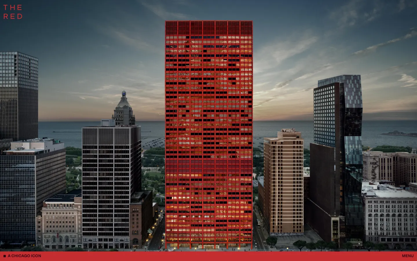 The Red home page: the red tower of 333 South Wabash rising over Chicago's Loop