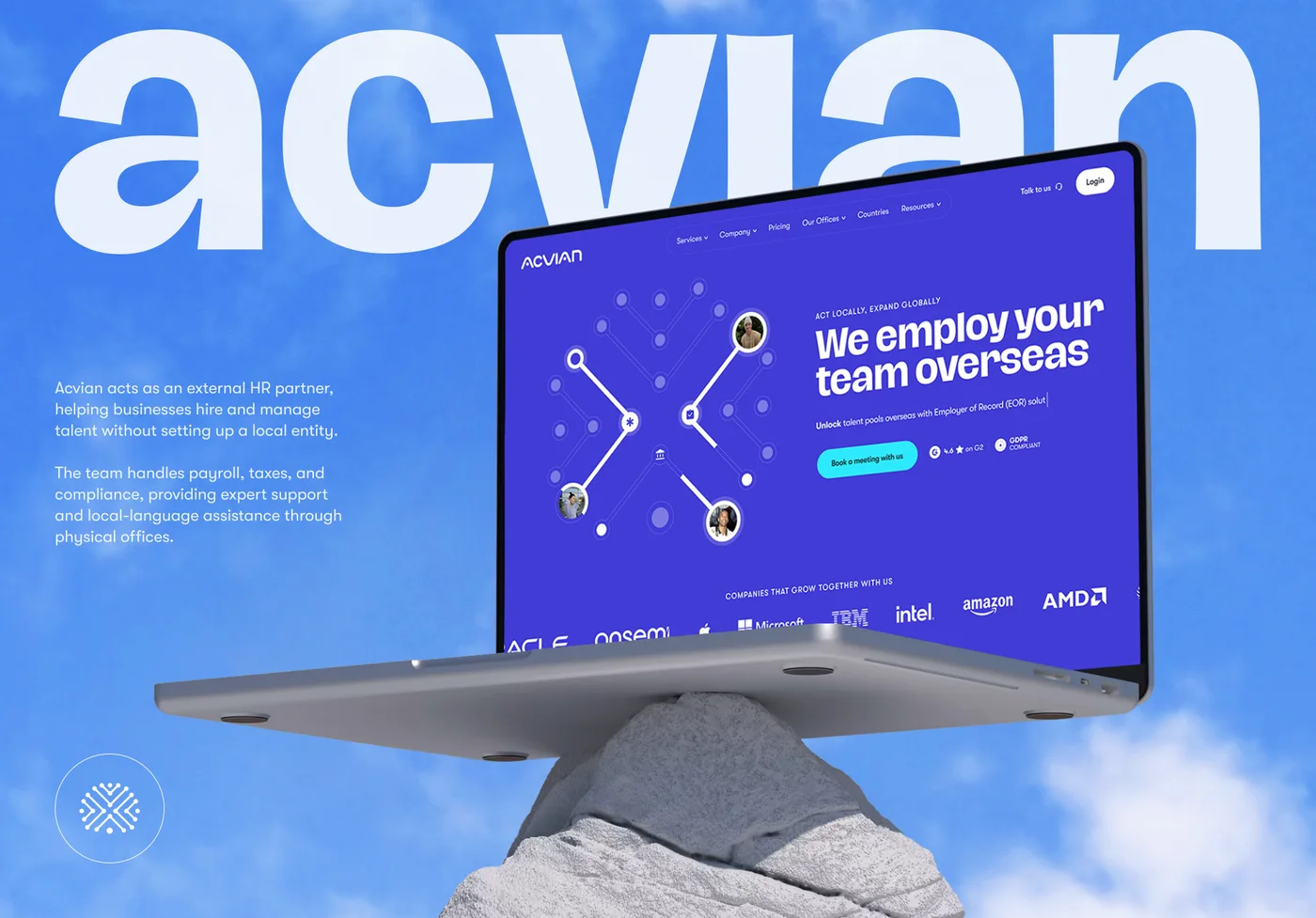 Acvian's new homepage on a laptop