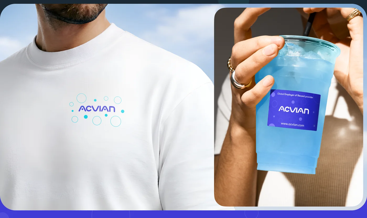 Acvian brand on a T-shirt and a bottle