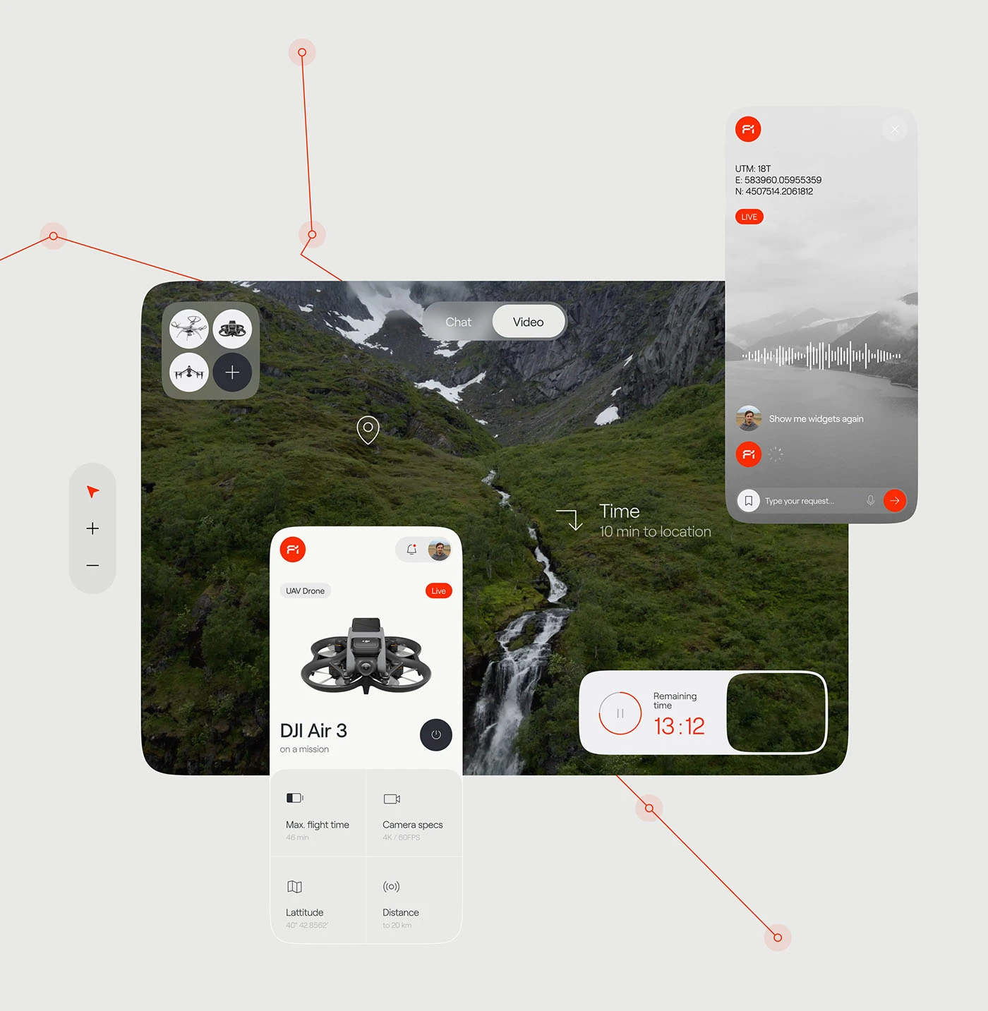 Chat, live video and mission timer in one view