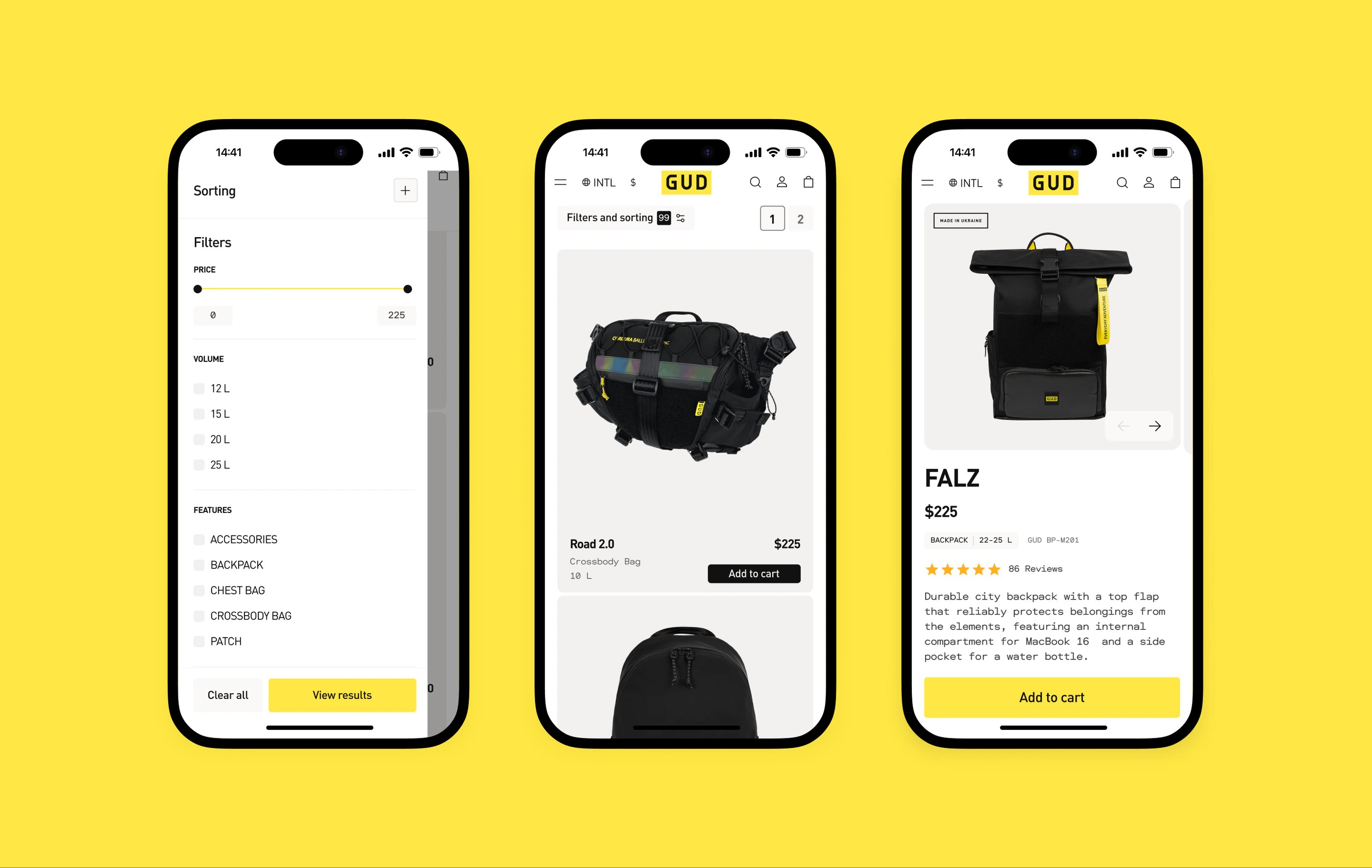 Filters, catalogue and product on phones