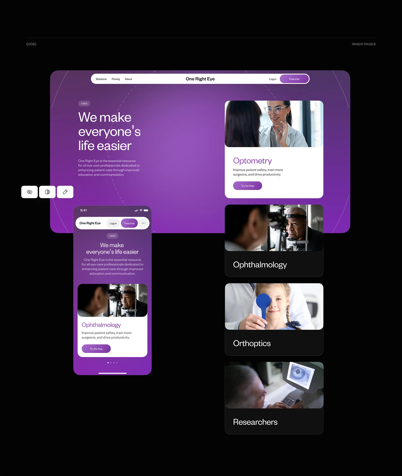 One Right Eye inner pages on desktop and mobile