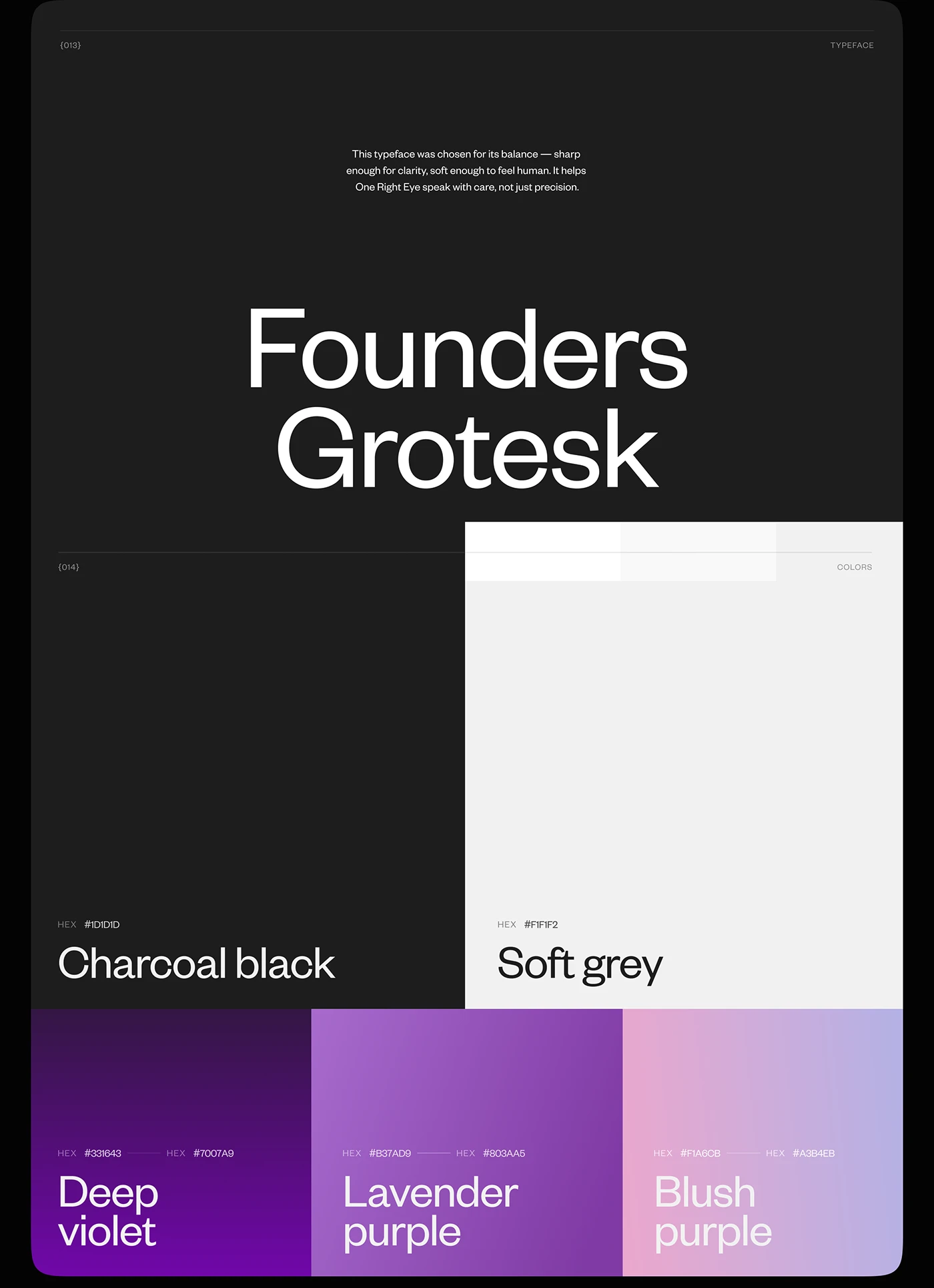 One Right Eye typeface and colours
